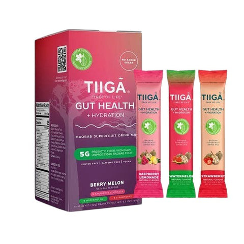 Eden’s Market TIIGA baobab superfruit gut health and hydration drink mix packets in berry melon variety pack